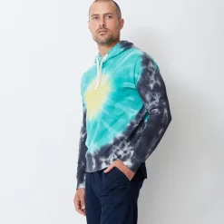 MONROW Sunburst Tie Dye Pullover Hoody YELLOW/TEAL/FADEDBLACK Shop